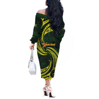 American Samoa Manua Cession Day Personalized Off The Shoulder Long Sleeve Dress Polynesian Wave Style