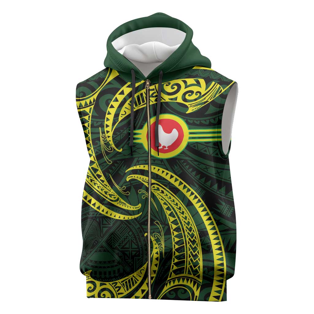 American Samoa Manua Cession Day Personalized Sleeveless Zip Hoodie Polynesian Wave Style - Polynesian Pride