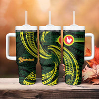 American Samoa Manua Cession Day Personalized Tumbler With Handle Polynesian Wave Style