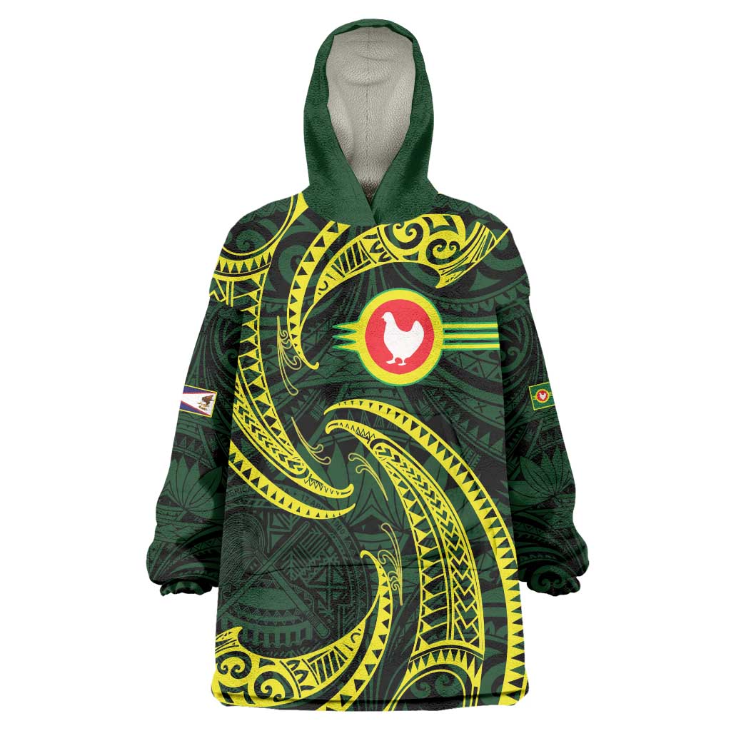 American Samoa Manua Cession Day Personalized Wearable Blanket Hoodie Polynesian Wave Style