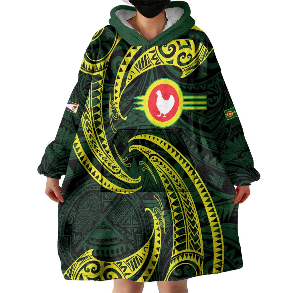 American Samoa Manua Cession Day Personalized Wearable Blanket Hoodie Polynesian Wave Style