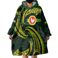 American Samoa Manua Cession Day Personalized Wearable Blanket Hoodie Polynesian Wave Style