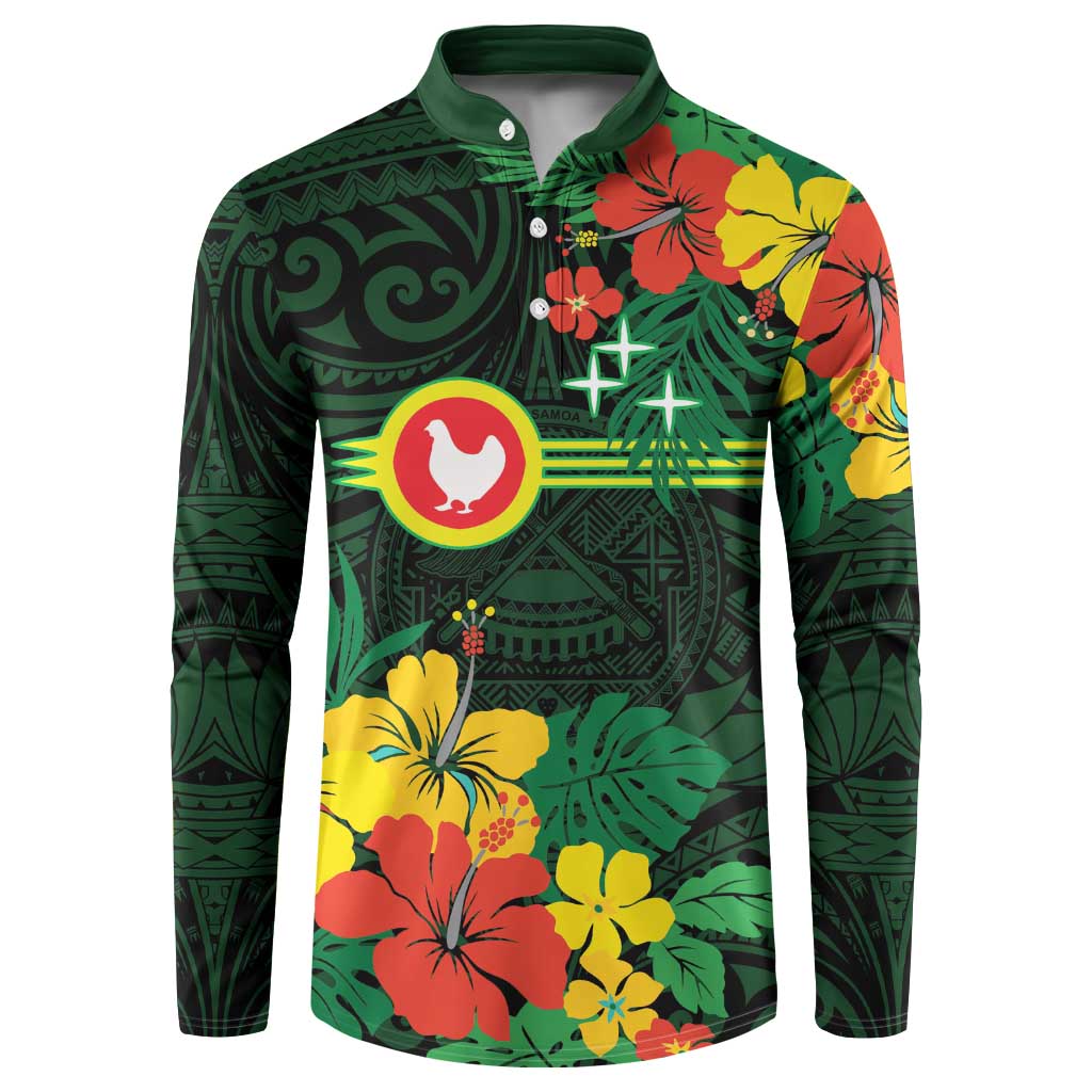 American Samoa Manu'atele Personalized Button Sweatshirt Manua Island Hibiscus Flowers LT9 Green - Polynesian Pride