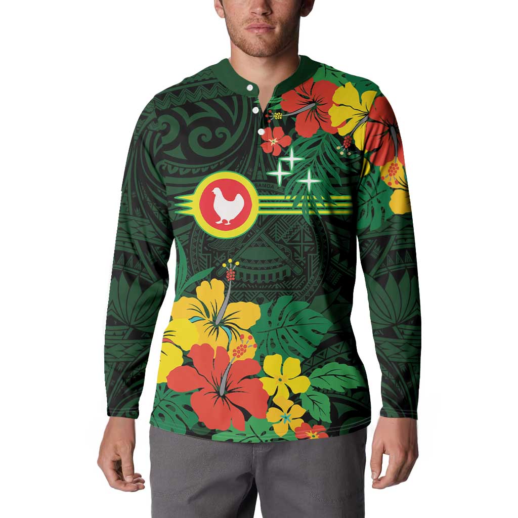 American Samoa Manu'atele Personalized Button Sweatshirt Manua Island Hibiscus Flowers LT9 - Polynesian Pride