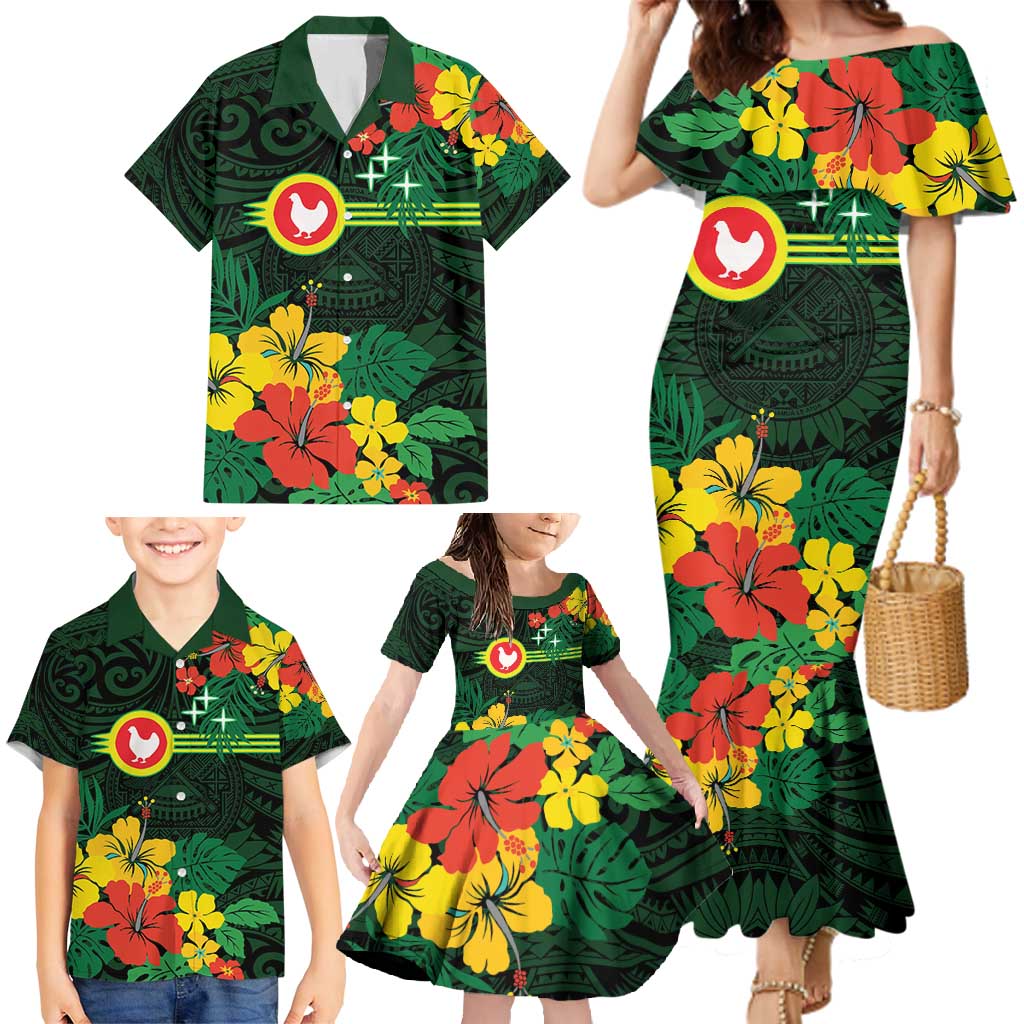 American Samoa Manu'atele Personalized Family Matching Mermaid Dress and Hawaiian Shirt Manua Island Hibiscus Flowers