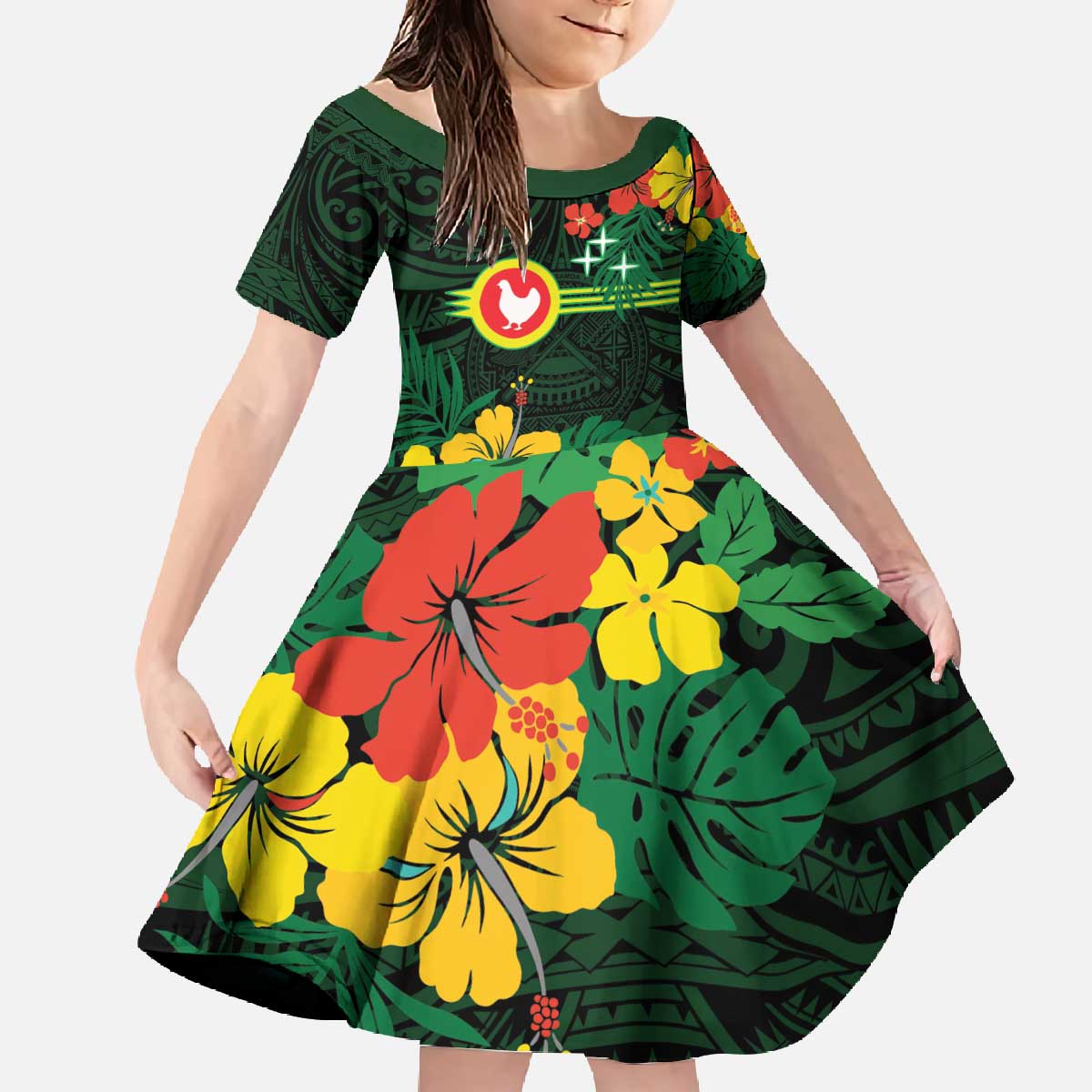 American Samoa Manu'atele Personalized Family Matching Off The Shoulder Long Sleeve Dress and Hawaiian Shirt Manua Island Hibiscus Flowers