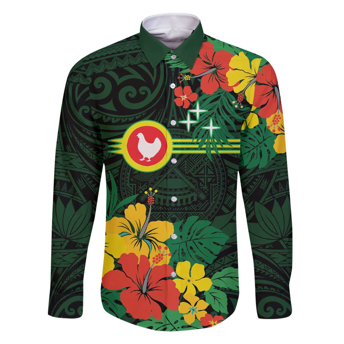 American Samoa Manu'atele Personalized Family Matching Off The Shoulder Long Sleeve Dress and Hawaiian Shirt Manua Island Hibiscus Flowers