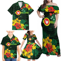 American Samoa Manu'atele Personalized Family Matching Off Shoulder Maxi Dress and Hawaiian Shirt Manua Island Hibiscus Flowers
