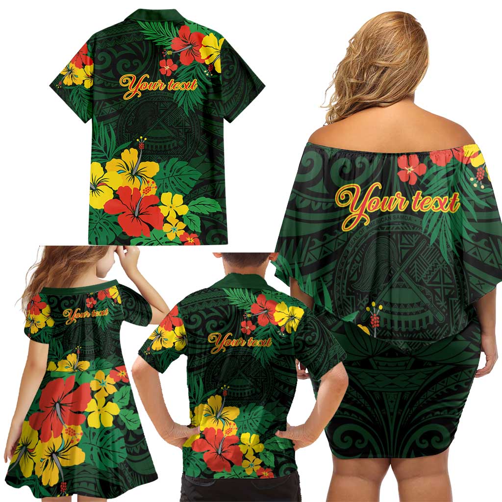American Samoa Manu'atele Personalized Family Matching Off Shoulder Short Dress and Hawaiian Shirt Manua Island Hibiscus Flowers