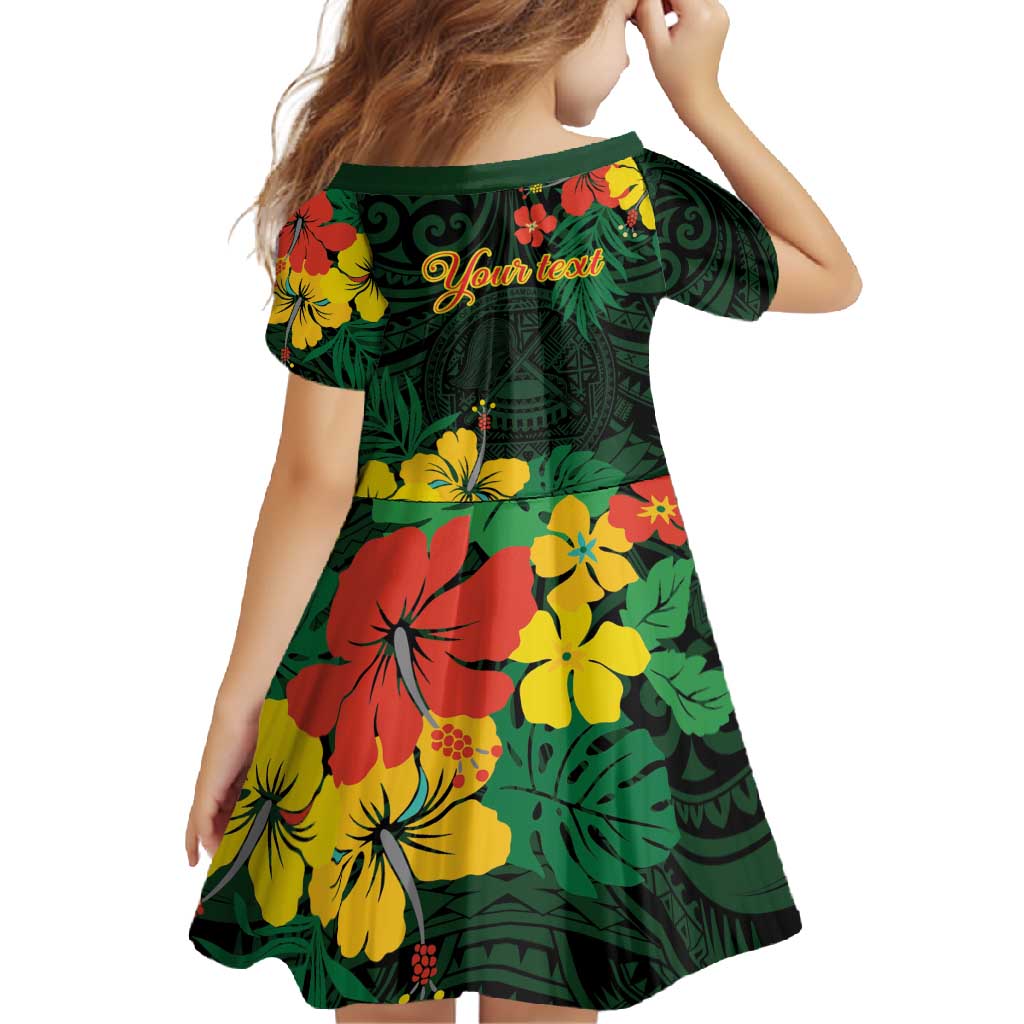 American Samoa Manu'atele Personalized Family Matching Short Sleeve Bodycon Dress and Hawaiian Shirt Manua Island Hibiscus Flowers