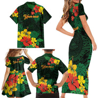 American Samoa Manu'atele Personalized Family Matching Short Sleeve Bodycon Dress and Hawaiian Shirt Manua Island Hibiscus Flowers