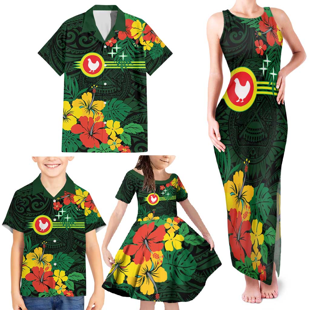 American Samoa Manu'atele Personalized Family Matching Tank Maxi Dress and Hawaiian Shirt Manua Island Hibiscus Flowers