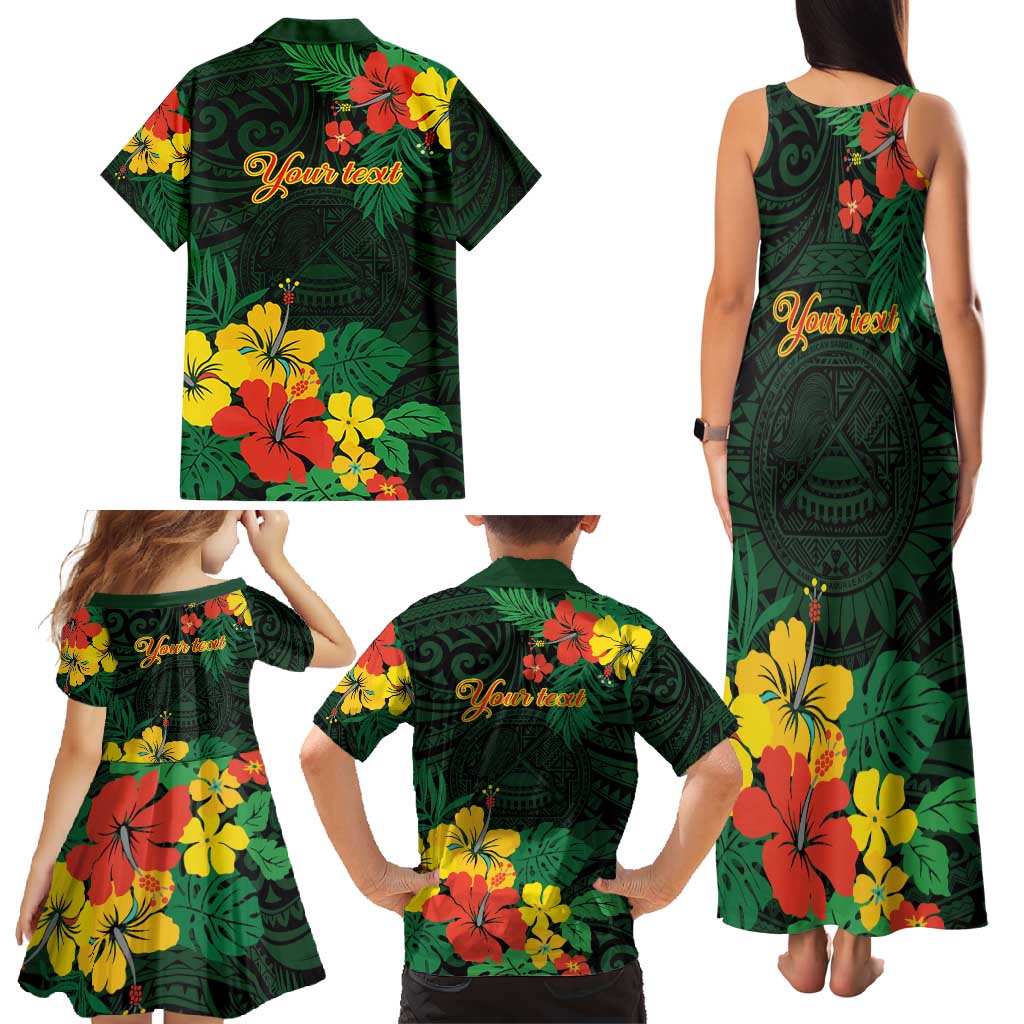 American Samoa Manu'atele Personalized Family Matching Tank Maxi Dress and Hawaiian Shirt Manua Island Hibiscus Flowers