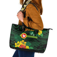 American Samoa Manu'atele Personalized Leather Tote Bag Manua Island Hibiscus Flowers