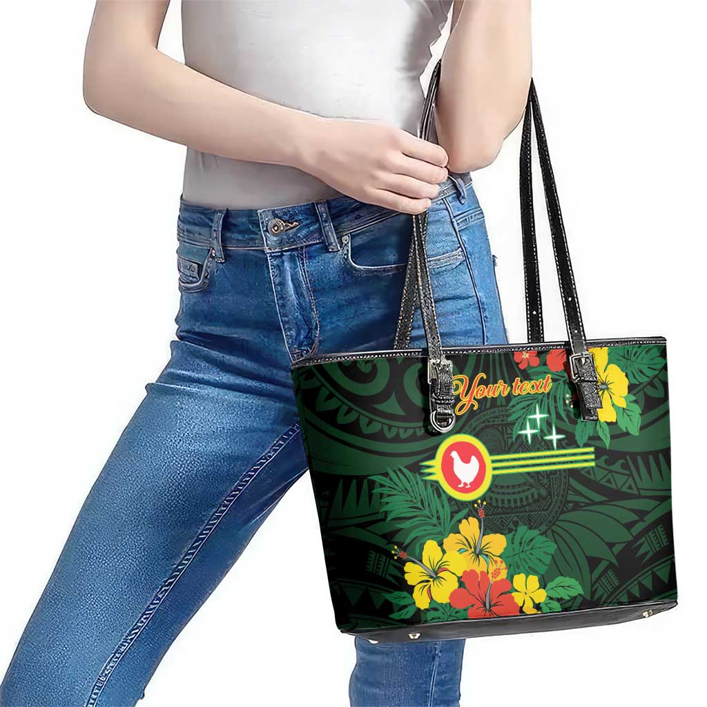 American Samoa Manu'atele Personalized Leather Tote Bag Manua Island Hibiscus Flowers