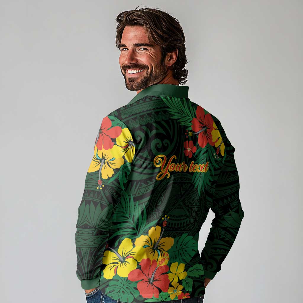 American Samoa Manu'atele Personalized Long Sleeve Polo Shirt Manua Island Hibiscus Flowers