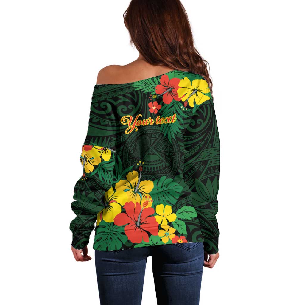 American Samoa Manu'atele Personalized Off Shoulder Sweater Manua Island Hibiscus Flowers