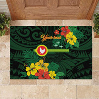 American Samoa Manu'atele Personalized Rubber Doormat Manua Island Hibiscus Flowers LT9 Green - Polynesian Pride