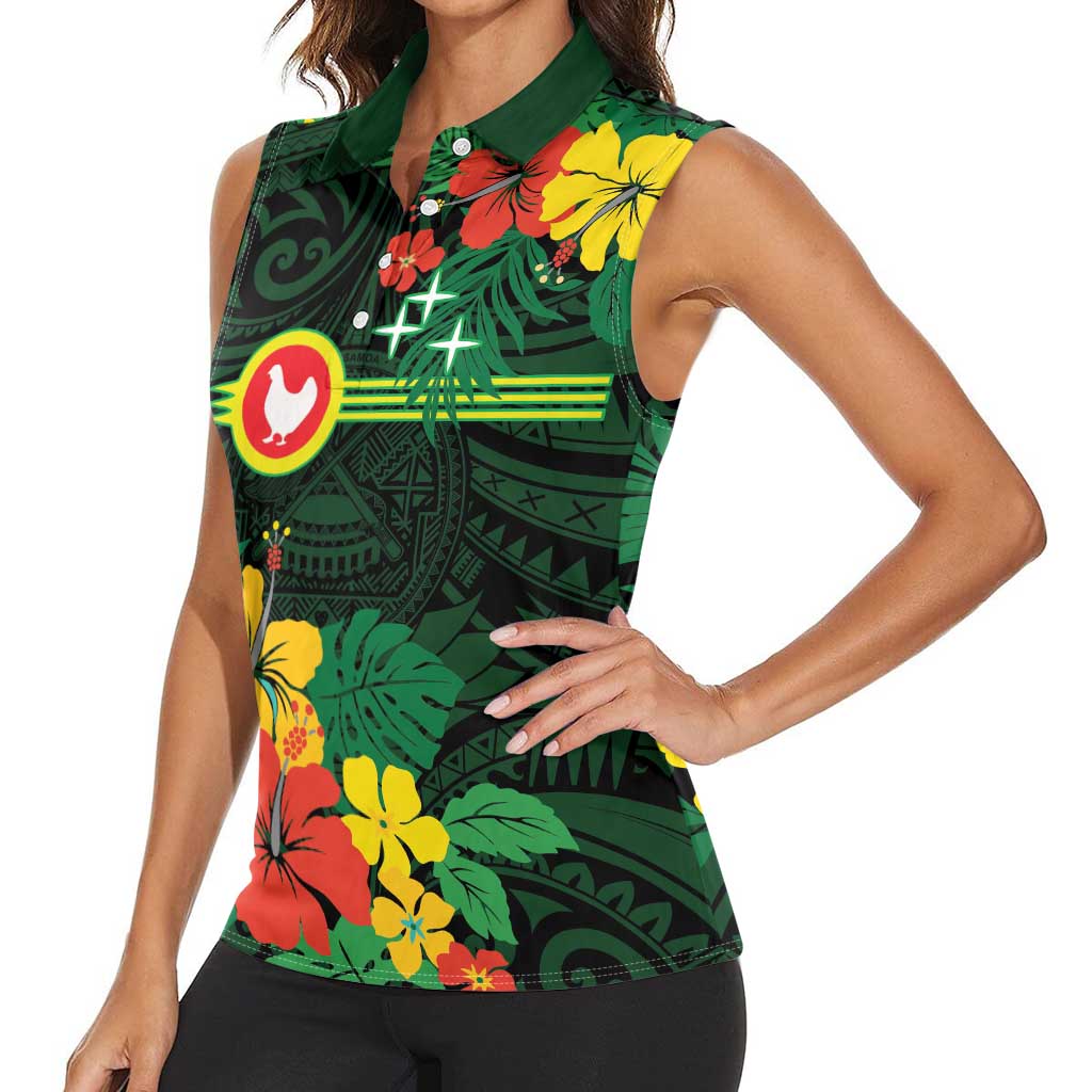 American Samoa Manu'atele Personalized Women Sleeveless Polo Shirt Manua Island Hibiscus Flowers