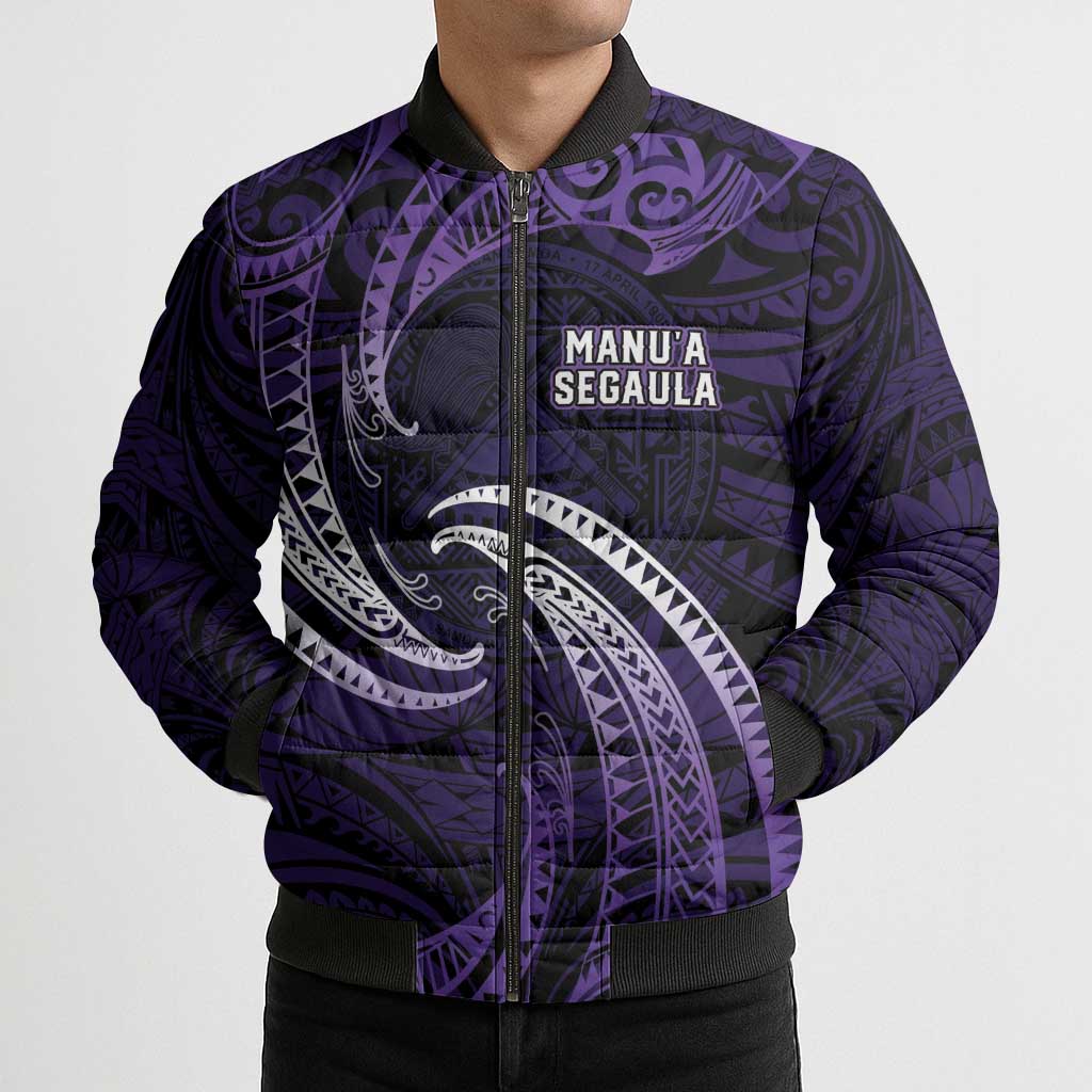 Manua Segaula American Samoa High School Personalized Bomber Puffer Jacket Polynesian Wave Style - Polynesian Pride