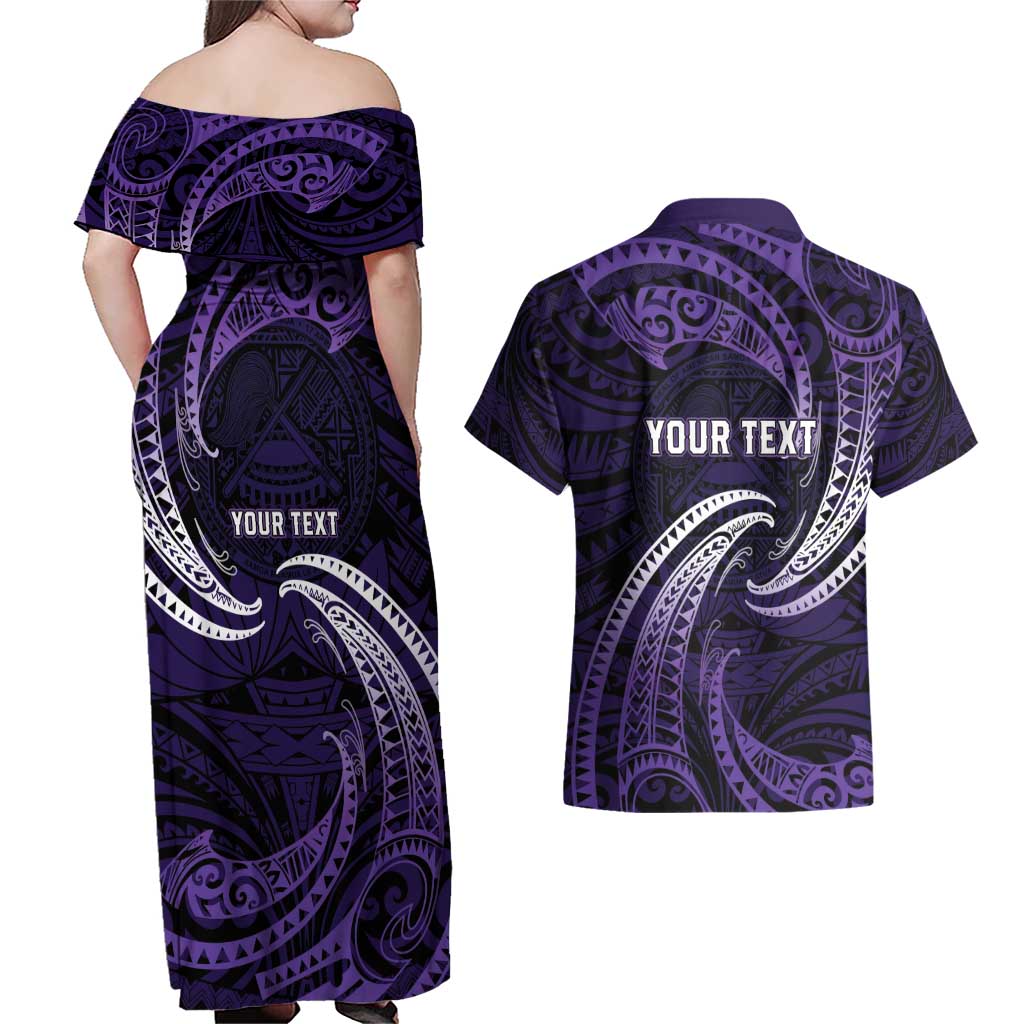 Manua Segaula American Samoa High School Personalized Couples Matching Off Shoulder Maxi Dress and Hawaiian Shirt Polynesian Wave Style LT9 - Polynesian Pride
