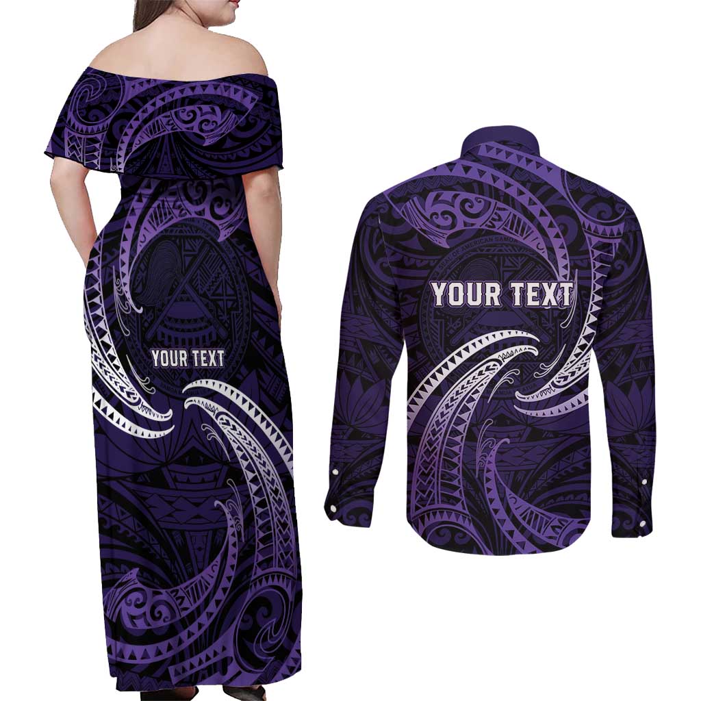 Manua Segaula American Samoa High School Personalized Couples Matching Off Shoulder Maxi Dress and Long Sleeve Button Shirt Polynesian Wave Style LT9 - Polynesian Pride