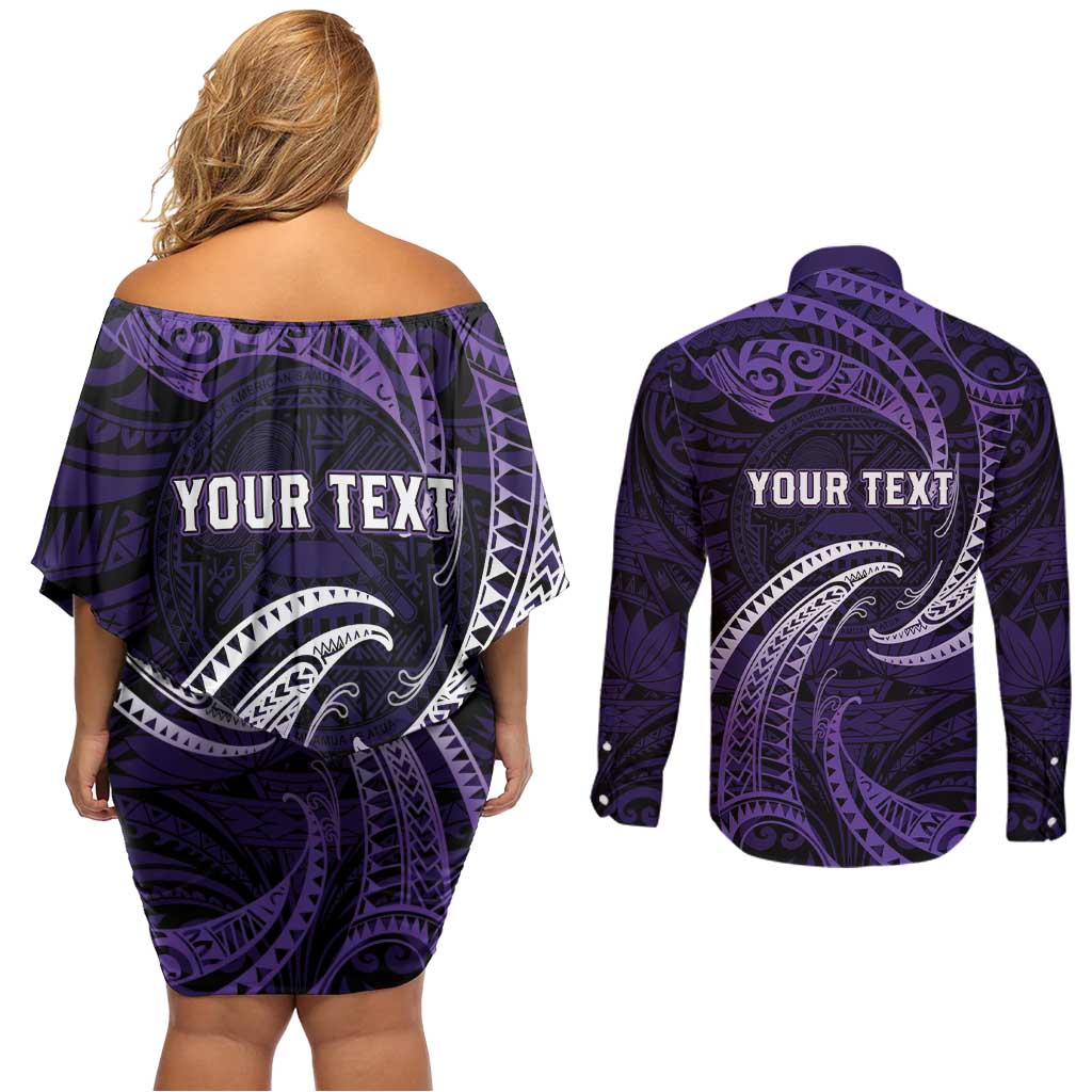 Manua Segaula American Samoa High School Personalized Couples Matching Off Shoulder Short Dress and Long Sleeve Button Shirt Polynesian Wave Style LT9 - Polynesian Pride