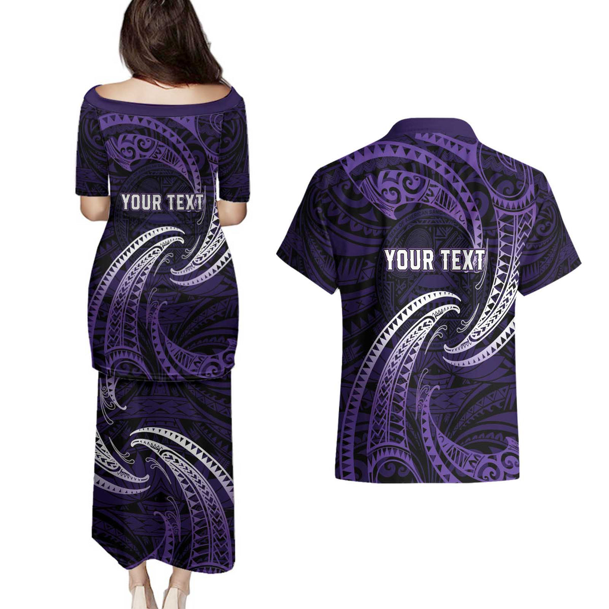 Manua Segaula American Samoa High School Personalized Couples Matching Puletasi and Hawaiian Shirt Polynesian Wave Style LT9 - Polynesian Pride