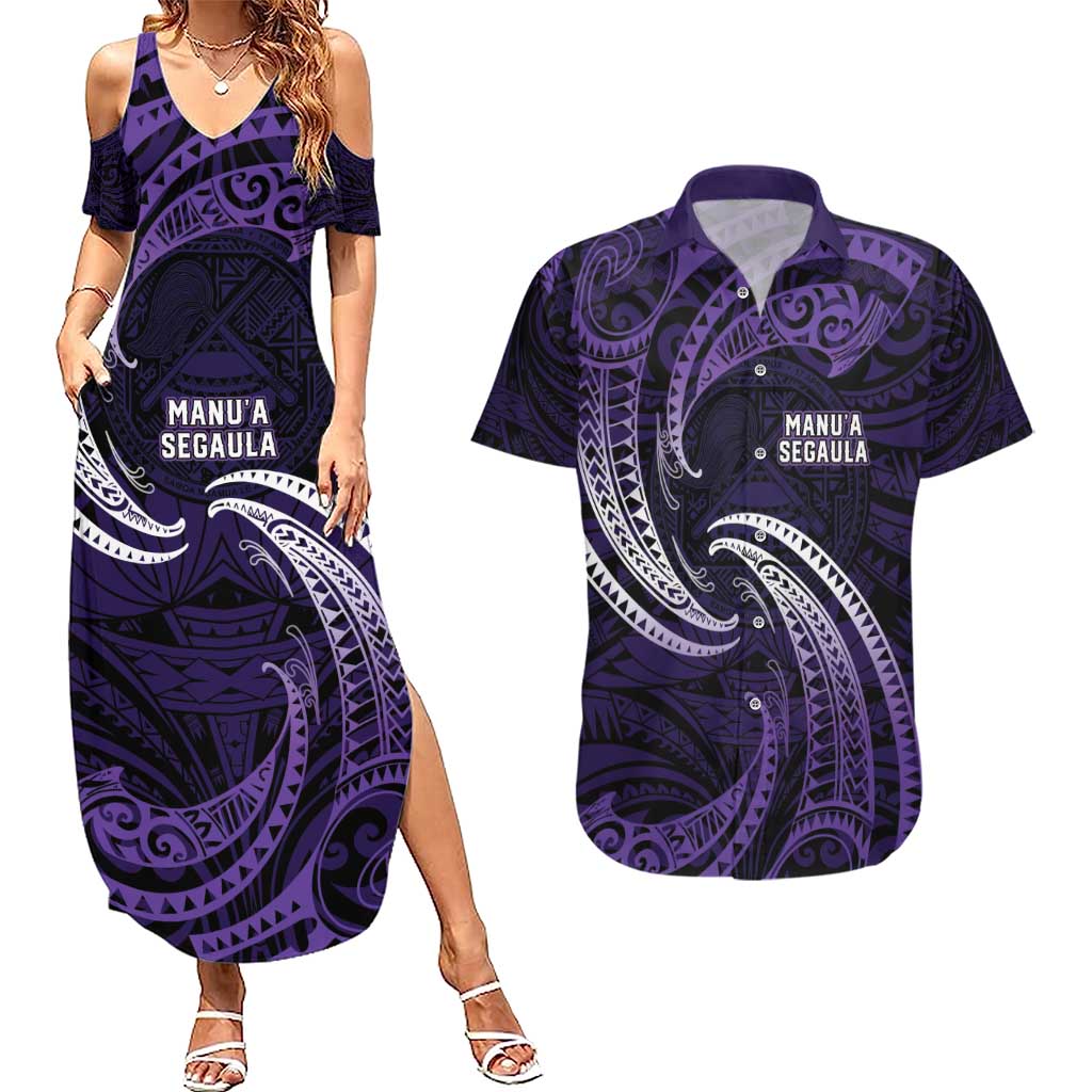 Manua Segaula American Samoa High School Personalized Couples Matching Summer Maxi Dress and Hawaiian Shirt Polynesian Wave Style LT9 Purple - Polynesian Pride