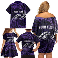 Manua Segaula American Samoa High School Personalized Family Matching Off Shoulder Short Dress and Hawaiian Shirt Polynesian Wave Style