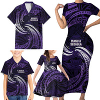 Manua Segaula American Samoa High School Personalized Family Matching Short Sleeve Bodycon Dress and Hawaiian Shirt Polynesian Wave Style