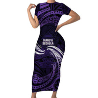 Manua Segaula American Samoa High School Personalized Family Matching Short Sleeve Bodycon Dress and Hawaiian Shirt Polynesian Wave Style