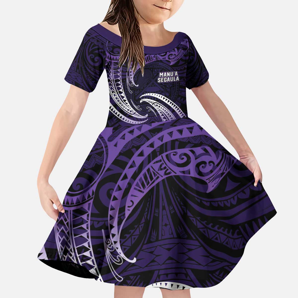Manua Segaula American Samoa High School Personalized Kid Short Sleeve Dress Polynesian Wave Style LT9 KID Purple - Polynesian Pride