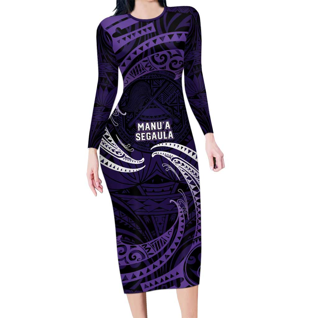 Manua Segaula American Samoa High School Personalized Long Sleeve Bodycon Dress Polynesian Wave Style