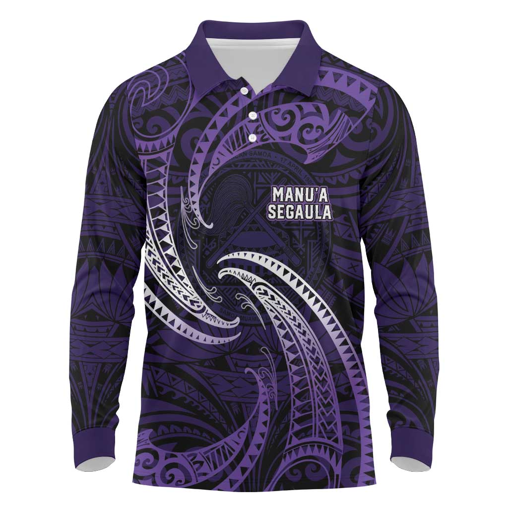 Manua Segaula American Samoa High School Personalized Long Sleeve Polo Shirt Polynesian Wave Style