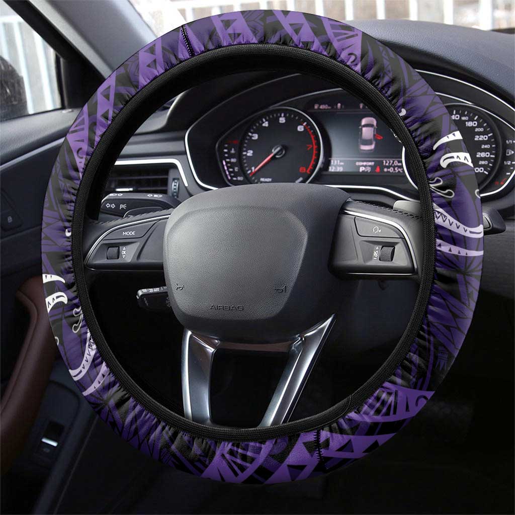 Manua Segaula American Samoa High School Steering Wheel Cover Polynesian Wave Style
