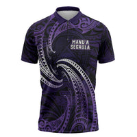 Manua Segaula American Samoa High School Personalized Zipper Polo Shirt Polynesian Wave Style LT9 Purple - Polynesian Pride