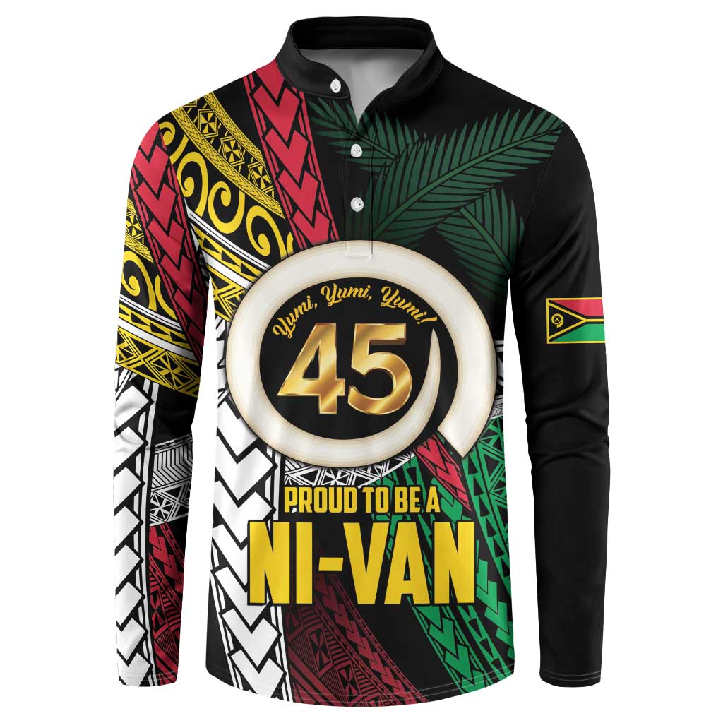 Ni-Van Vanuatu 45th Yumi Yumi Yumi Button Sweatshirt Vanuatuan Boar Tusk Polynesian Pattern LT9 Black - Polynesian Pride