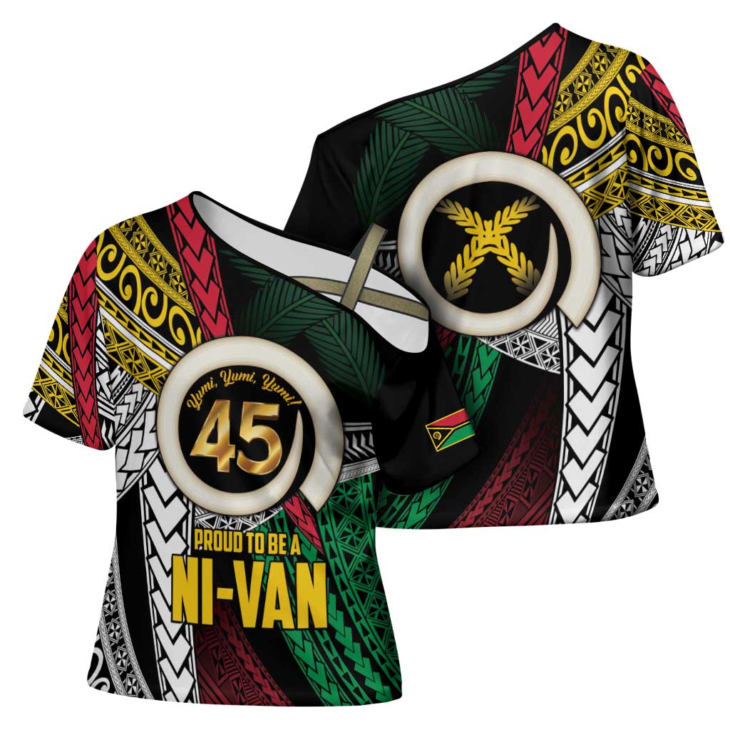 Ni-Van Vanuatu 45th Yumi Yumi Yumi Cross Shoulder Shirt Vanuatuan Boar Tusk Polynesian Pattern LT9 - Polynesian Pride