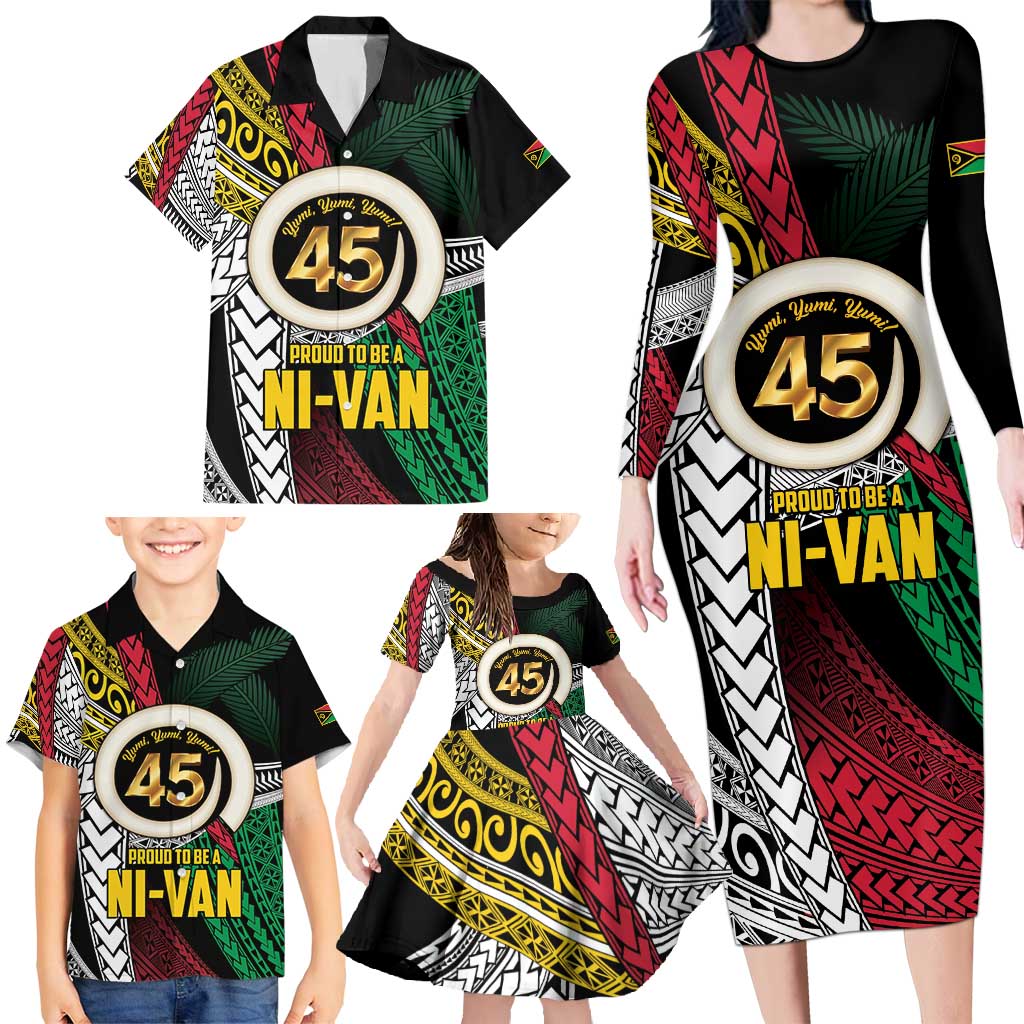 Ni-Van Vanuatu 45th Yumi Yumi Yumi Family Matching Long Sleeve Bodycon Dress and Hawaiian Shirt Vanuatuan Boar Tusk Polynesian Pattern LT9 - Polynesian Pride
