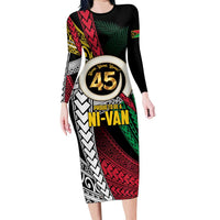Ni-Van Vanuatu 45th Yumi Yumi Yumi Family Matching Long Sleeve Bodycon Dress and Hawaiian Shirt Vanuatuan Boar Tusk Polynesian Pattern
