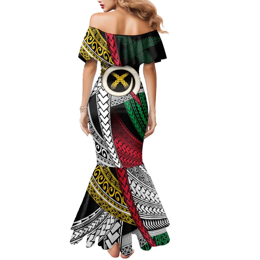 Ni-Van Vanuatu 45th Yumi Yumi Yumi Family Matching Mermaid Dress and Hawaiian Shirt Vanuatuan Boar Tusk Polynesian Pattern