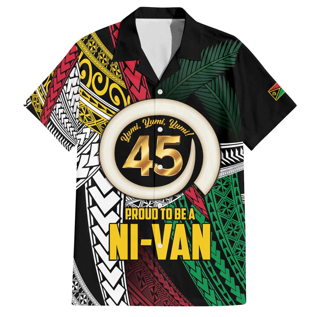 Ni-Van Vanuatu 45th Yumi Yumi Yumi Family Matching Off The Shoulder Long Sleeve Dress and Hawaiian Shirt Vanuatuan Boar Tusk Polynesian Pattern