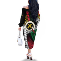 Ni-Van Vanuatu 45th Yumi Yumi Yumi Family Matching Off The Shoulder Long Sleeve Dress and Hawaiian Shirt Vanuatuan Boar Tusk Polynesian Pattern