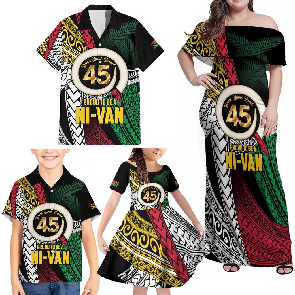 Ni-Van Vanuatu 45th Yumi Yumi Yumi Family Matching Off Shoulder Maxi Dress and Hawaiian Shirt Vanuatuan Boar Tusk Polynesian Pattern LT9 - Polynesian Pride