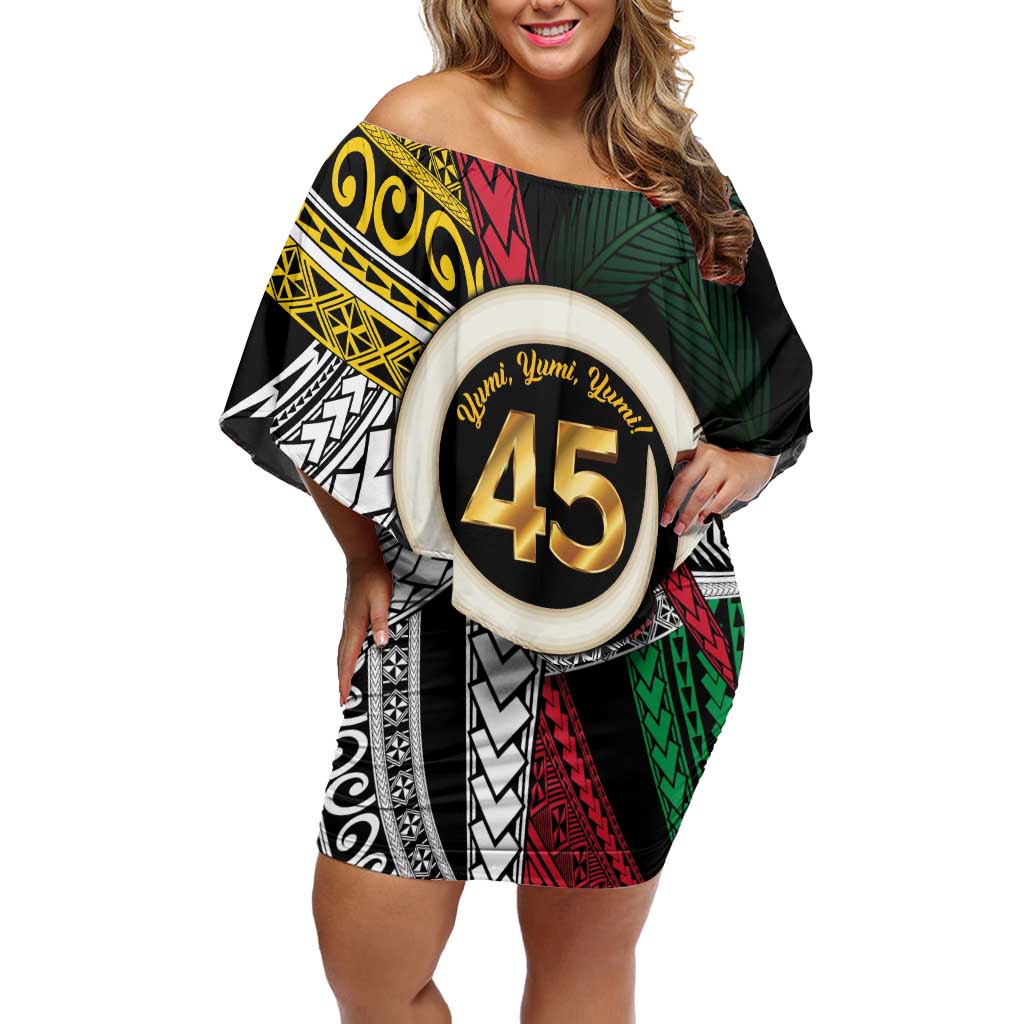Ni-Van Vanuatu 45th Yumi Yumi Yumi Family Matching Off Shoulder Short Dress and Hawaiian Shirt Vanuatuan Boar Tusk Polynesian Pattern