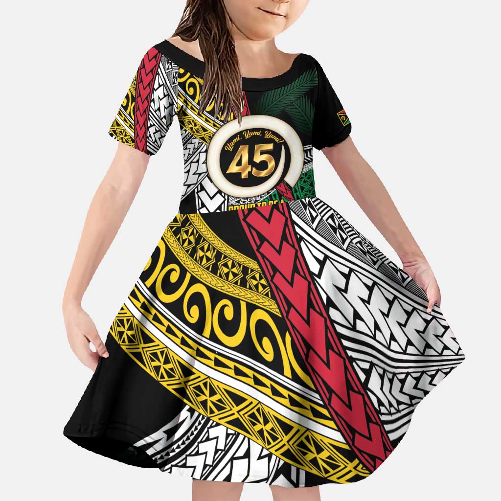 Ni-Van Vanuatu 45th Yumi Yumi Yumi Family Matching Short Sleeve Bodycon Dress and Hawaiian Shirt Vanuatuan Boar Tusk Polynesian Pattern