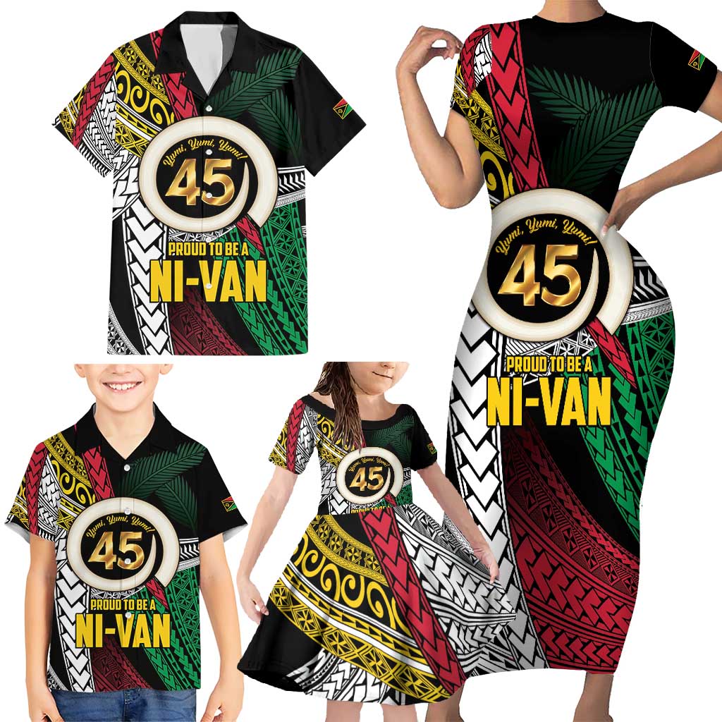 Ni-Van Vanuatu 45th Yumi Yumi Yumi Family Matching Short Sleeve Bodycon Dress and Hawaiian Shirt Vanuatuan Boar Tusk Polynesian Pattern LT9 - Polynesian Pride