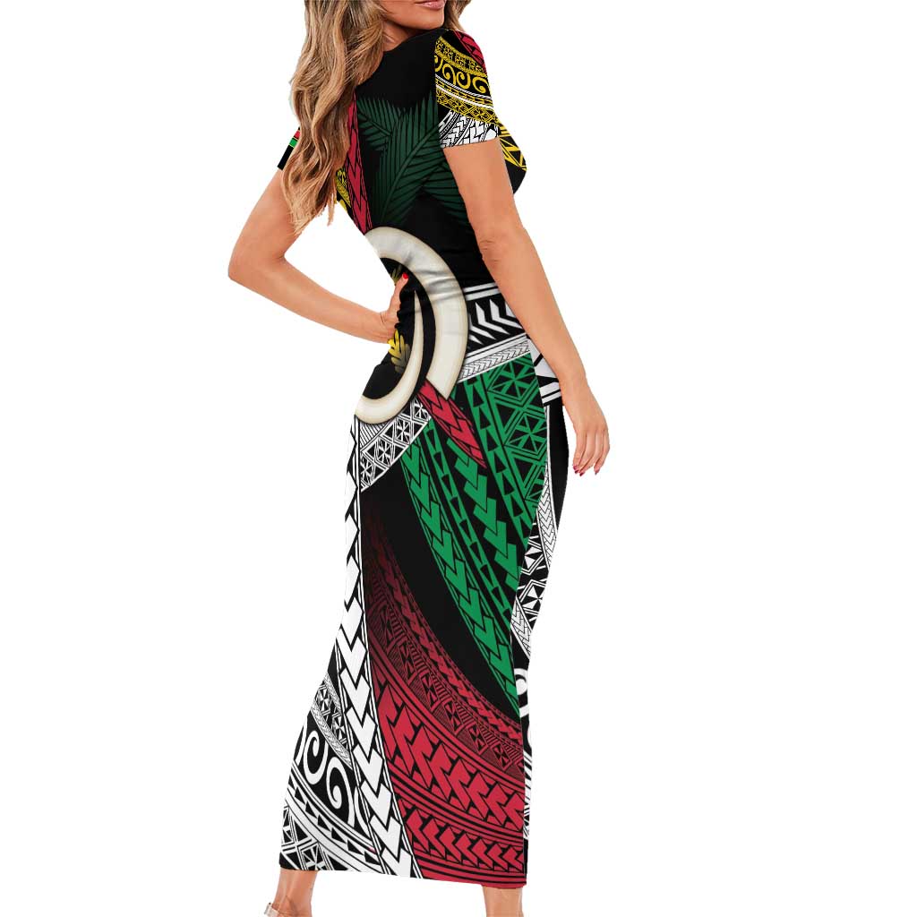 Ni-Van Vanuatu 45th Yumi Yumi Yumi Family Matching Short Sleeve Bodycon Dress and Hawaiian Shirt Vanuatuan Boar Tusk Polynesian Pattern
