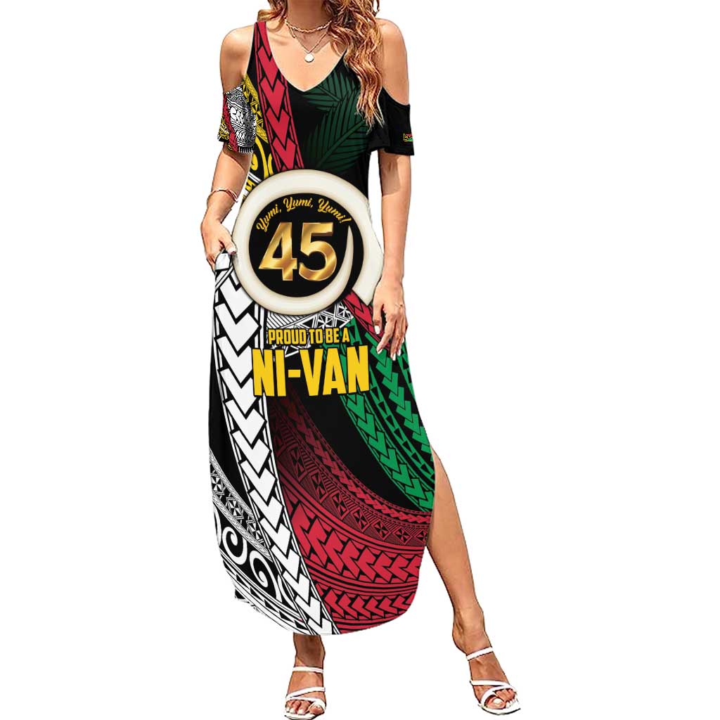 Ni-Van Vanuatu 45th Yumi Yumi Yumi Family Matching Summer Maxi Dress and Hawaiian Shirt Vanuatuan Boar Tusk Polynesian Pattern